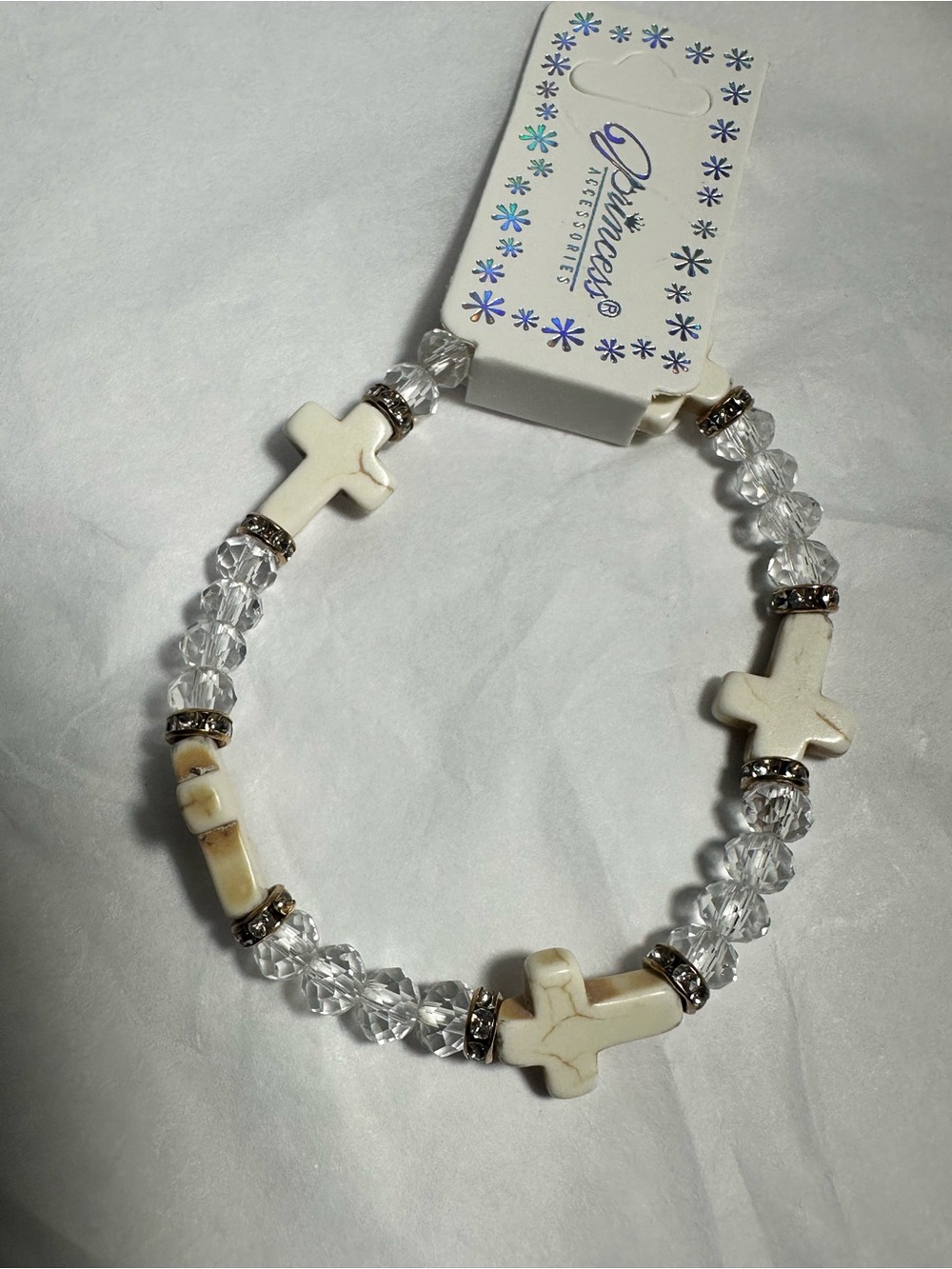 White Cross Beaded Bracelet